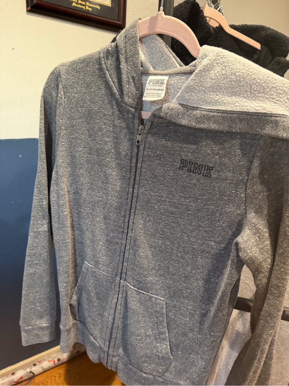 PINK Victoria's Secret Gray Sherpa-Lined Zip Hoodie